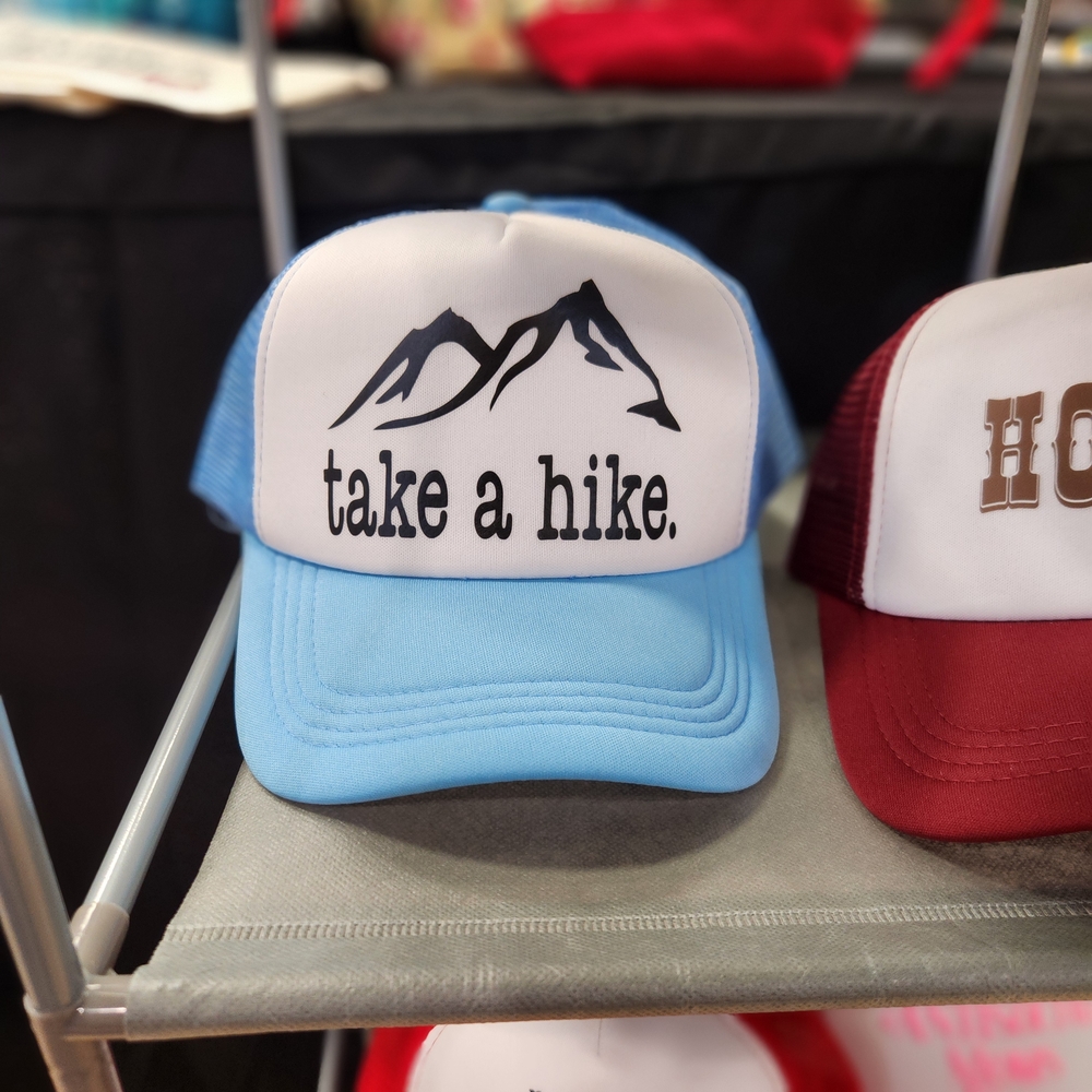 Blue and White 'Take a Hike' Trucker Hat